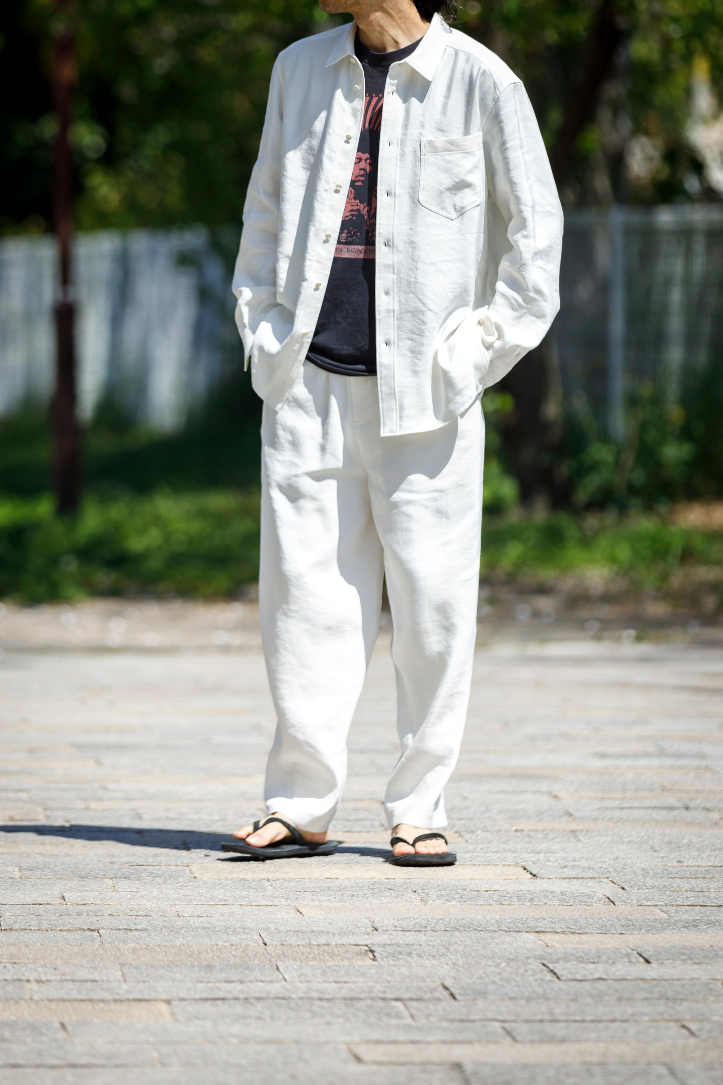 山内 / yc70-261-sili ビンテージシルクリネン・ワンカットイージーパンツ - off white