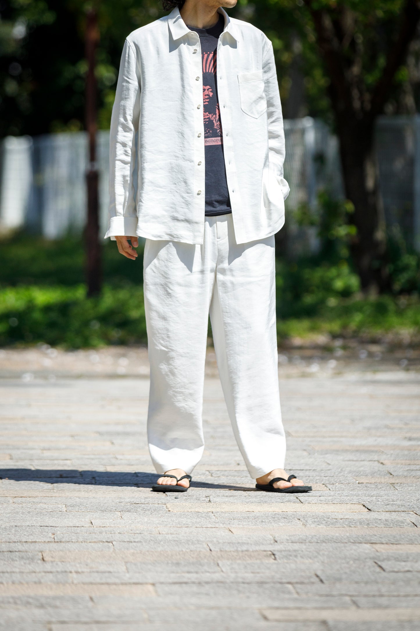 山内 / yc70-261-sili ビンテージシルクリネン・ワンカットイージーパンツ - off white