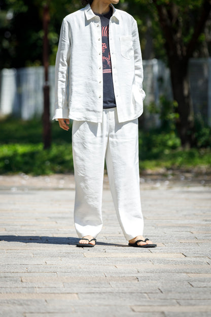 山内 / yc70-261-sili ビンテージシルクリネン・ワンカットイージーパンツ - off white