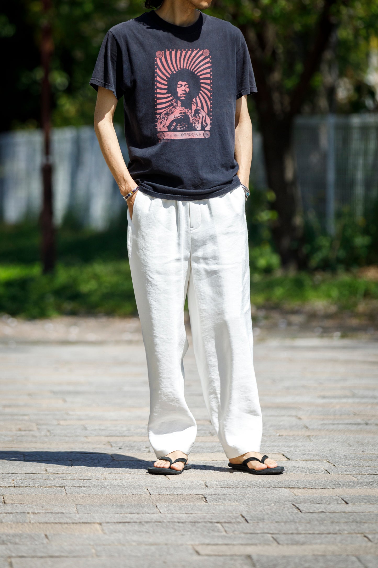 山内 / yc70-261-sili ビンテージシルクリネン・ワンカットイージーパンツ - off white