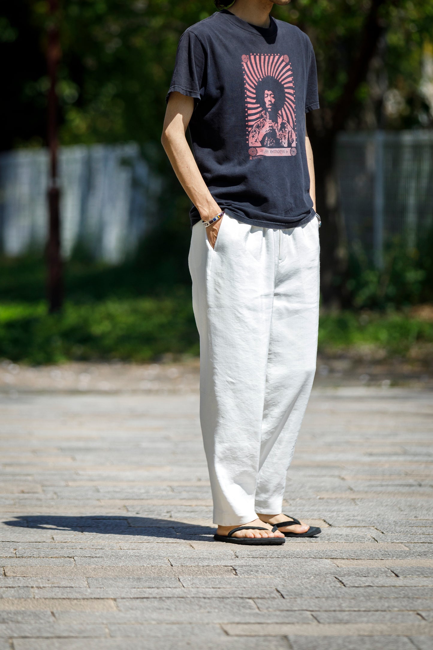 山内 / yc70-261-sili ビンテージシルクリネン・ワンカットイージーパンツ - off white