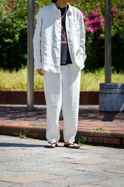 山内 / 26143-sili / ビンテージシルクリネン・ダブルステッチシャツ - off white