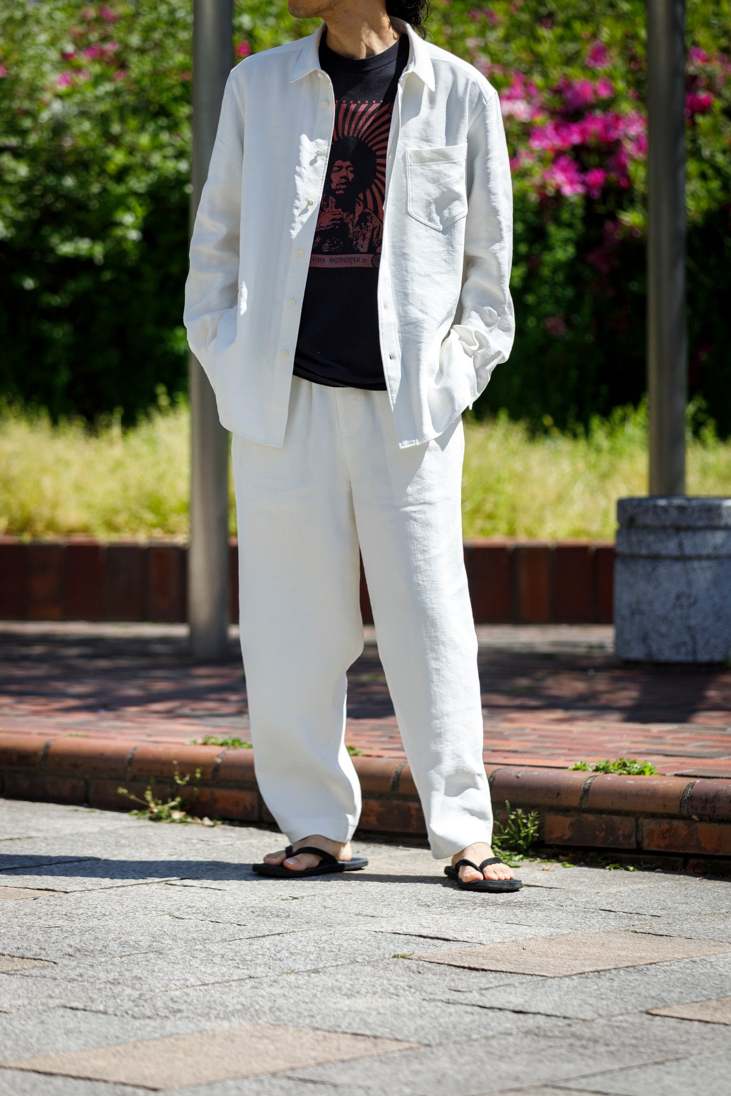 山内 / 26143-sili / ビンテージシルクリネン・ダブルステッチシャツ - off white