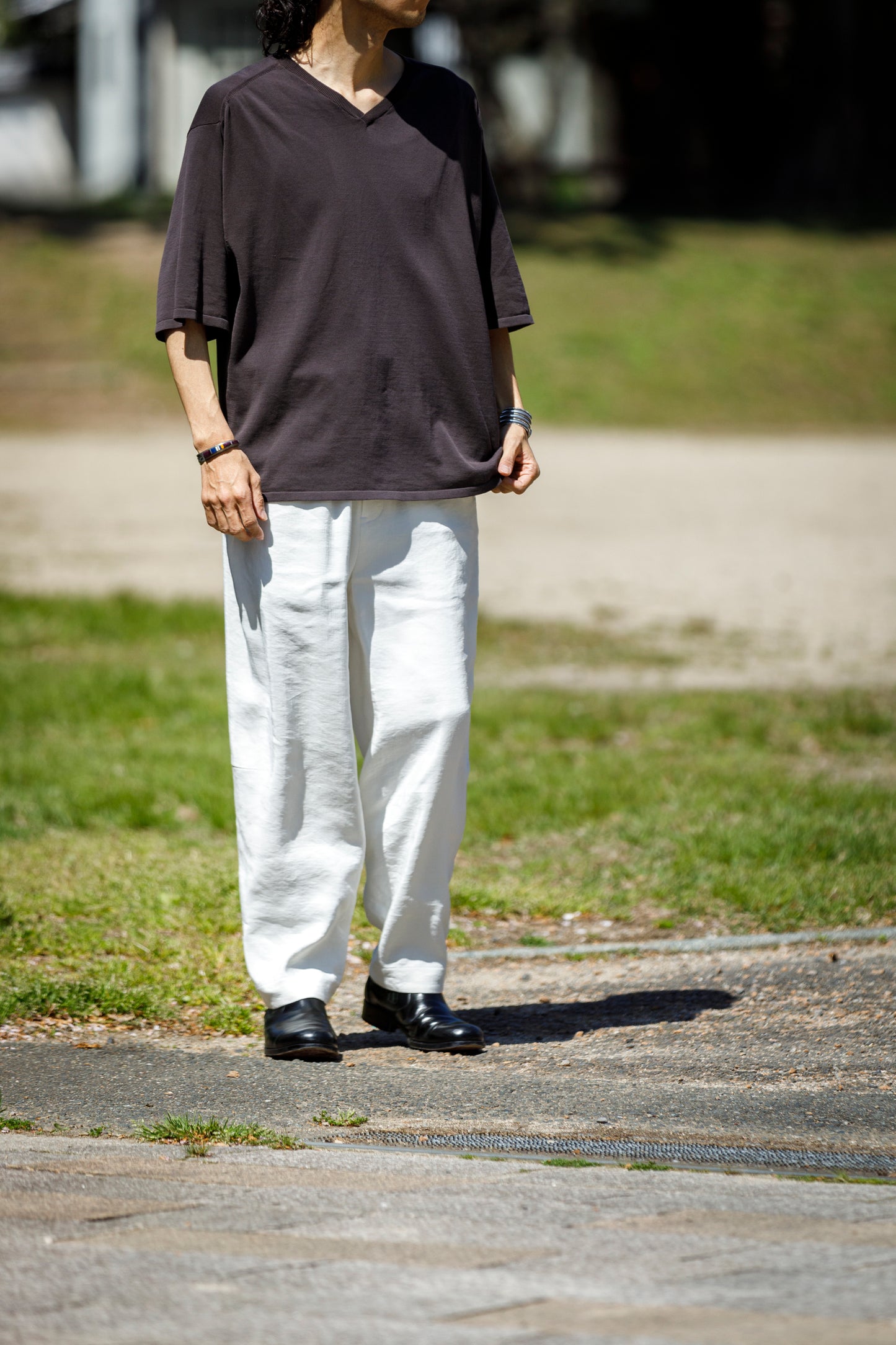 山内 / yc70-261-sili ビンテージシルクリネン・ワンカットイージーパンツ - off white