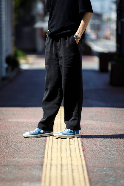 山内 / yc70-261-sili ビンテージシルクリネン・ワンカットイージーパンツ - sumi kuro
