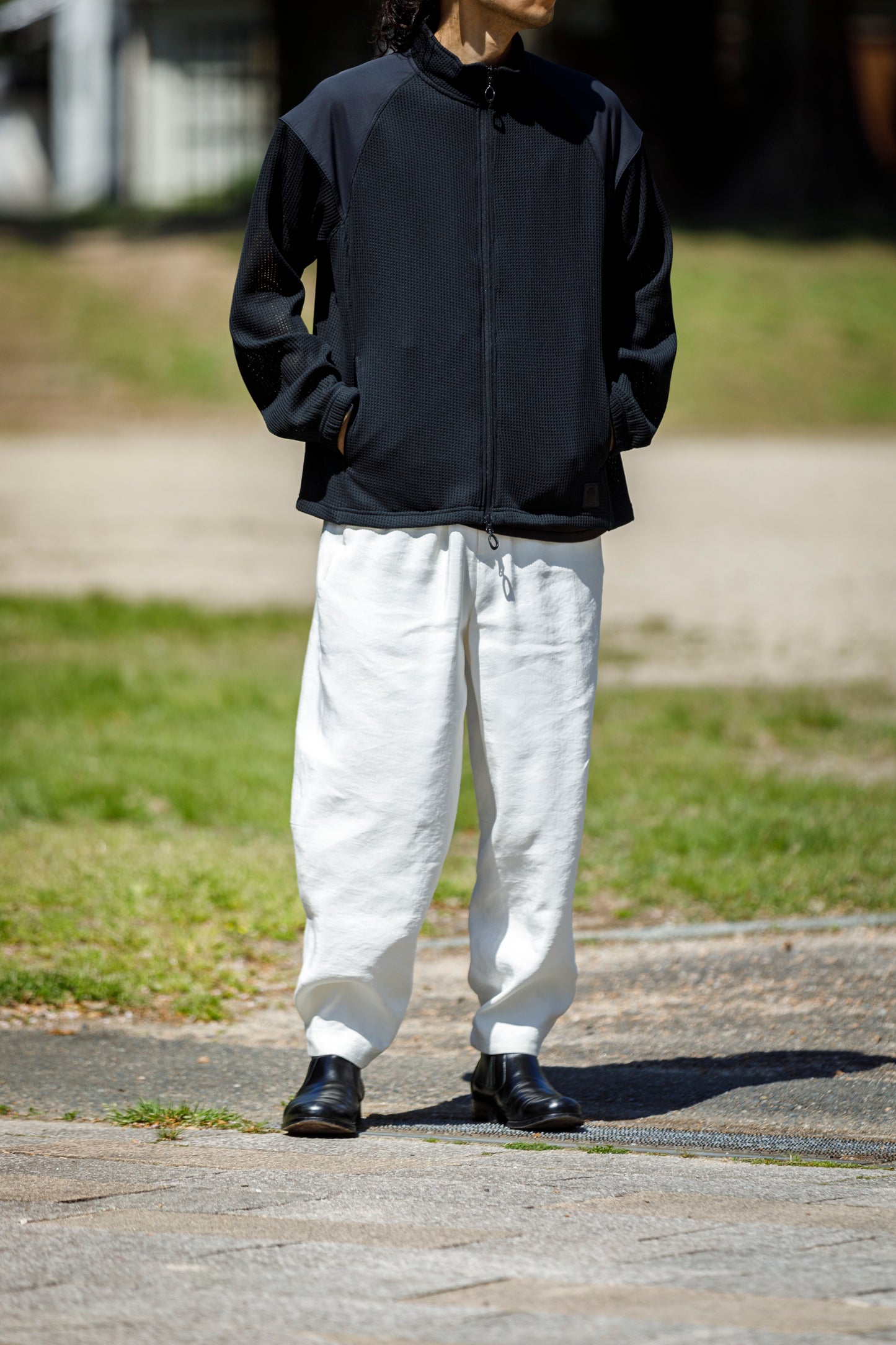 山内 / yc70-261-sili ビンテージシルクリネン・ワンカットイージーパンツ - off white