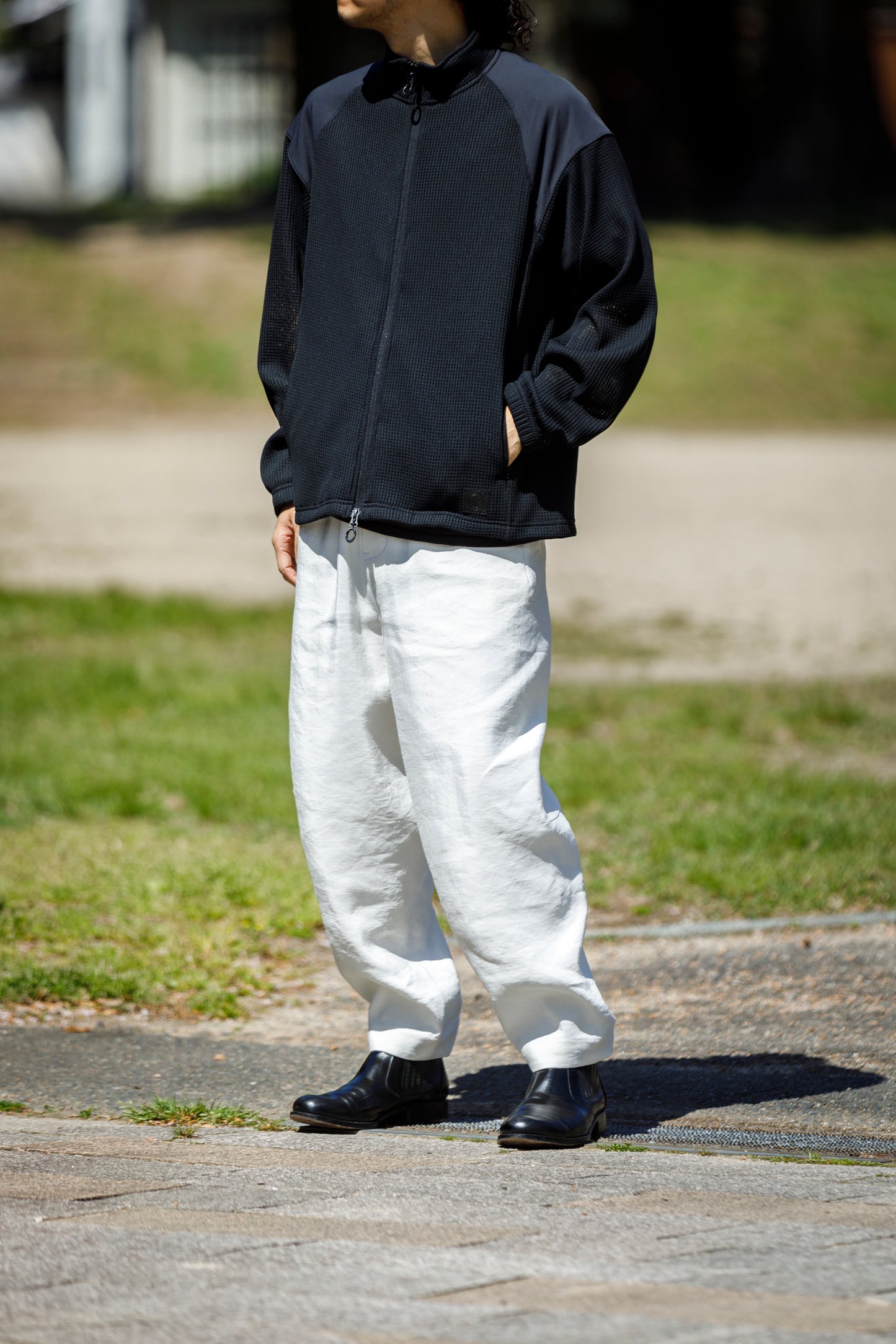 山内 / yc70-261-sili ビンテージシルクリネン・ワンカットイージーパンツ - off white