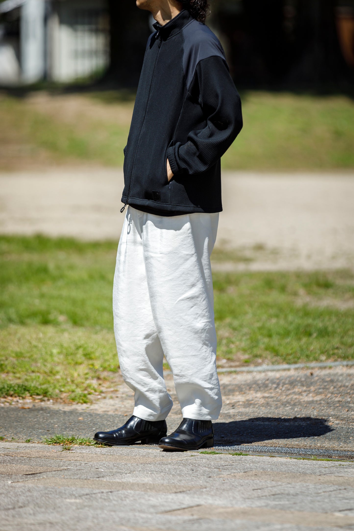 山内 / yc70-261-sili ビンテージシルクリネン・ワンカットイージーパンツ - off white