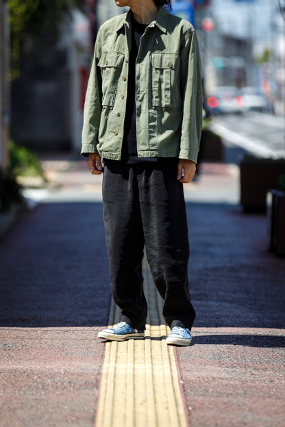 山内 / yc70-261-sili ビンテージシルクリネン・ワンカットイージーパンツ - sumi kuro