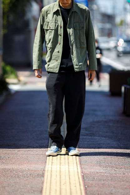 山内 / yc70-261-sili ビンテージシルクリネン・ワンカットイージーパンツ - sumi kuro