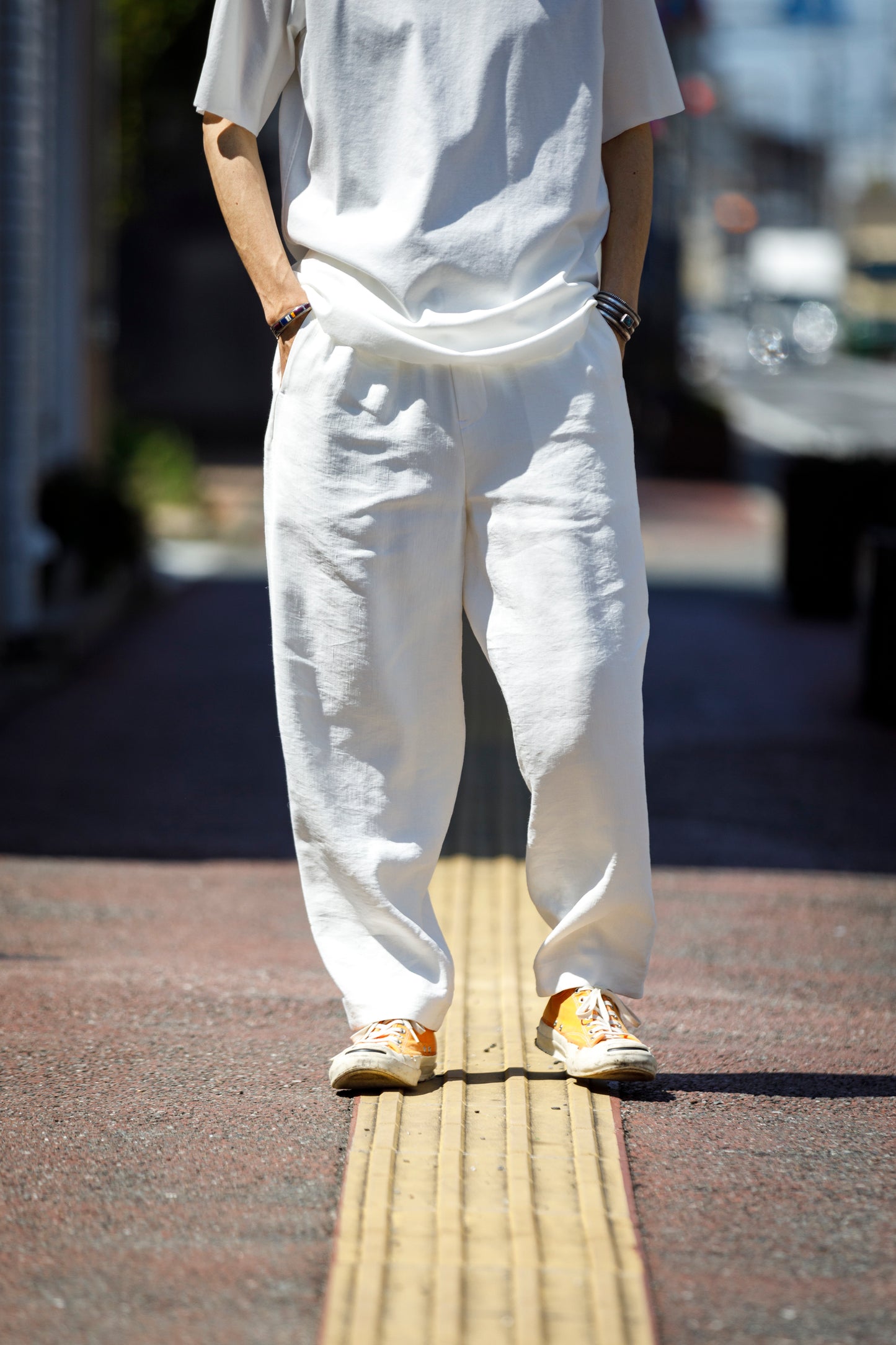 山内 / yc70-261-sili ビンテージシルクリネン・ワンカットイージーパンツ - off white