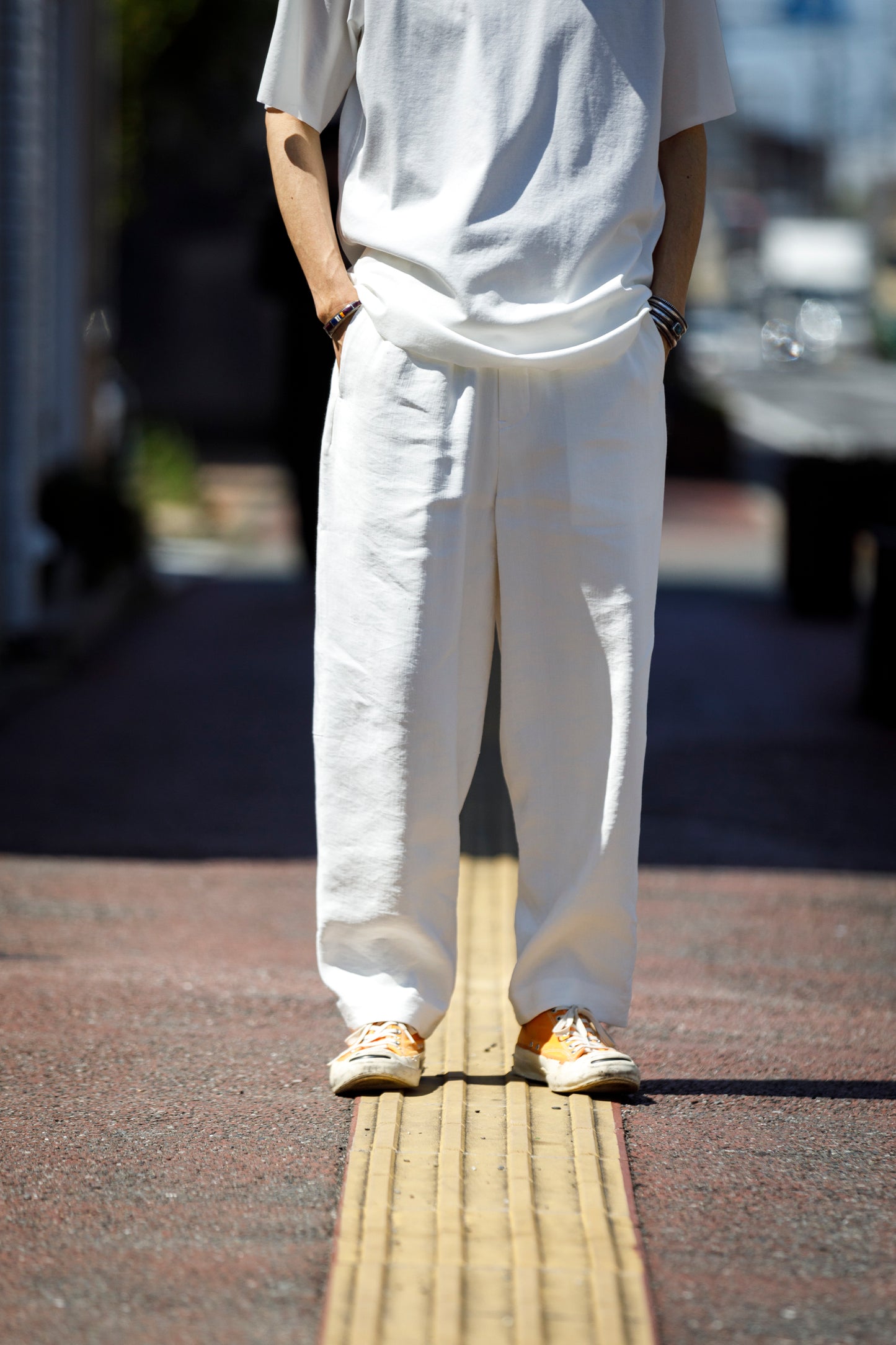 山内 / yc70-261-sili ビンテージシルクリネン・ワンカットイージーパンツ - off white