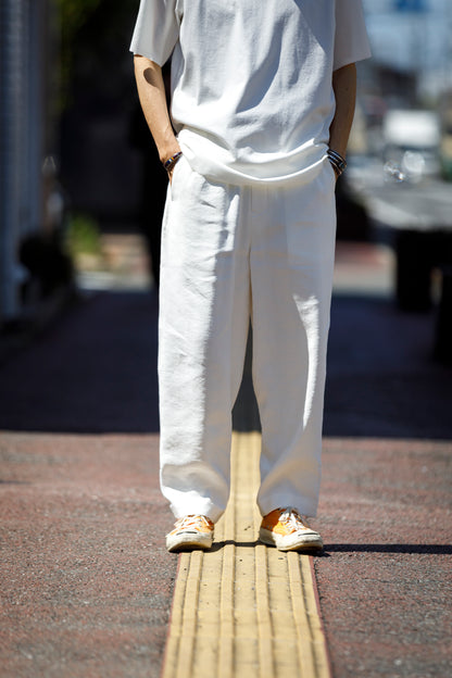 山内 / yc70-261-sili ビンテージシルクリネン・ワンカットイージーパンツ - off white
