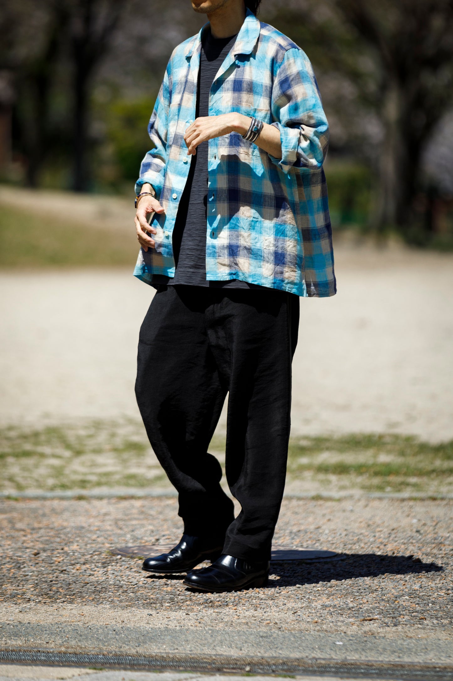 MOJITO / ABSHINTH SHIRT_linen plaid - Blue