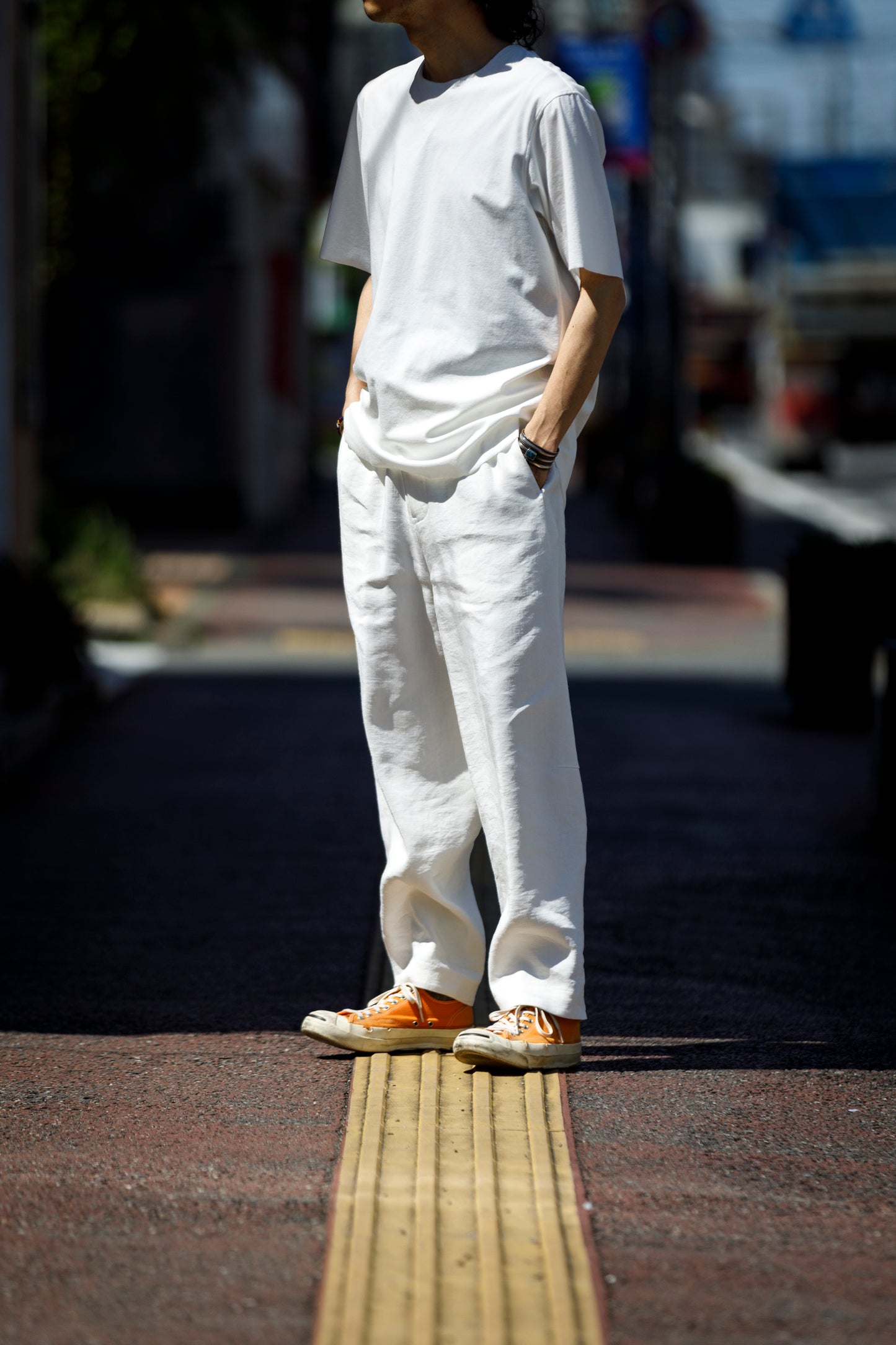 山内 / yc70-261-sili ビンテージシルクリネン・ワンカットイージーパンツ - off white