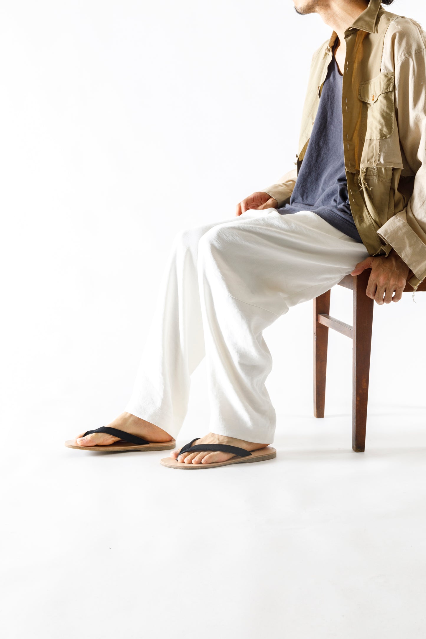 山内 / yc70-261-sili ビンテージシルクリネン・ワンカットイージーパンツ - off white