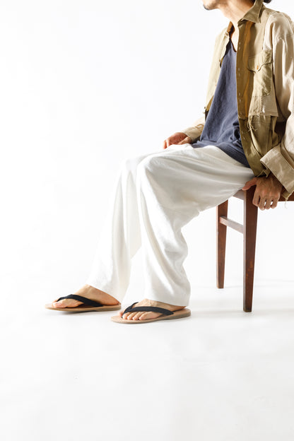 山内 / yc70-261-sili ビンテージシルクリネン・ワンカットイージーパンツ - off white