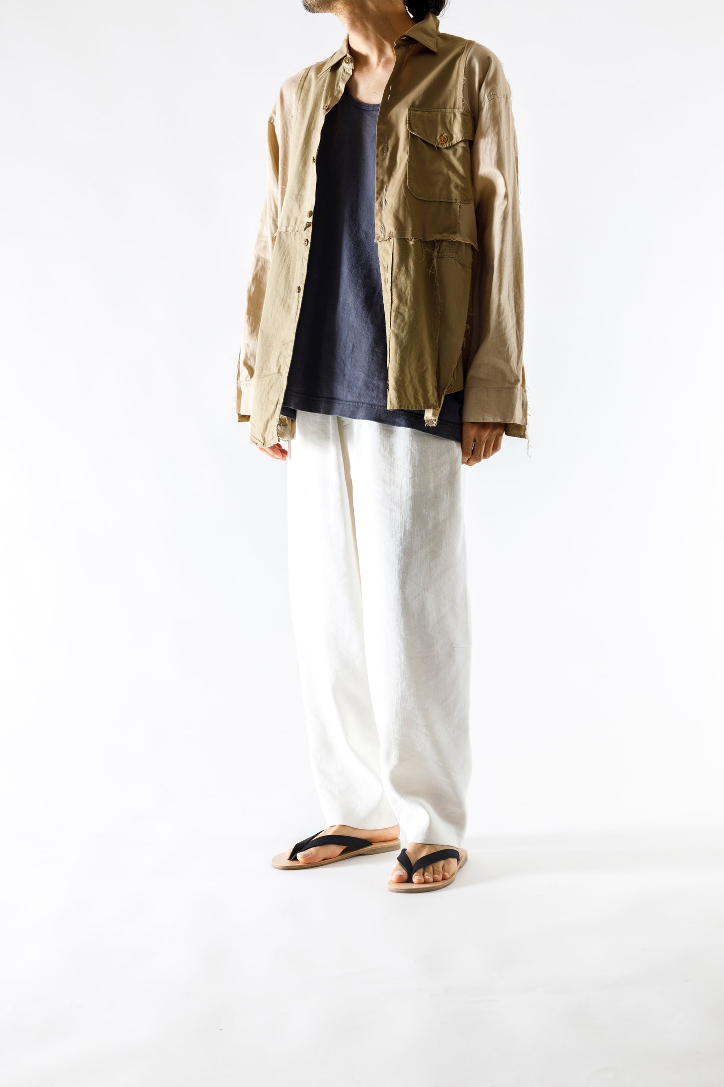 山内 / yc70-261-sili ビンテージシルクリネン・ワンカットイージーパンツ - off white