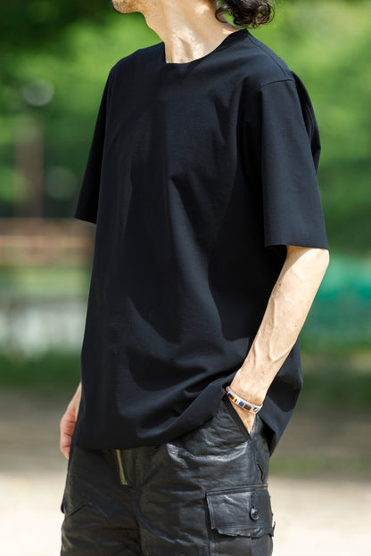 山内 yc55-261 / 強撚フリーカットポンチ・ショートスリーブTシャツ - Black
