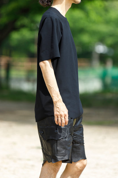 山内 yc55-261 / 強撚フリーカットポンチ・ショートスリーブTシャツ - Black
