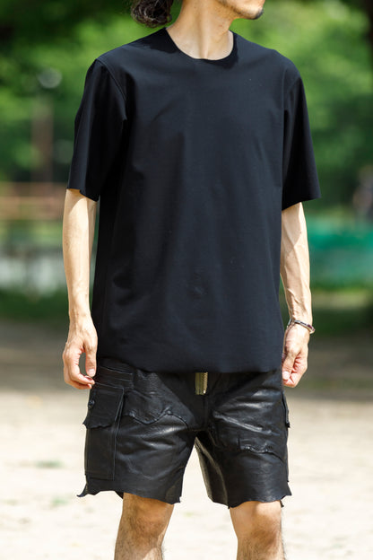 山内 yc55-261 / 強撚フリーカットポンチ・ショートスリーブTシャツ - Black