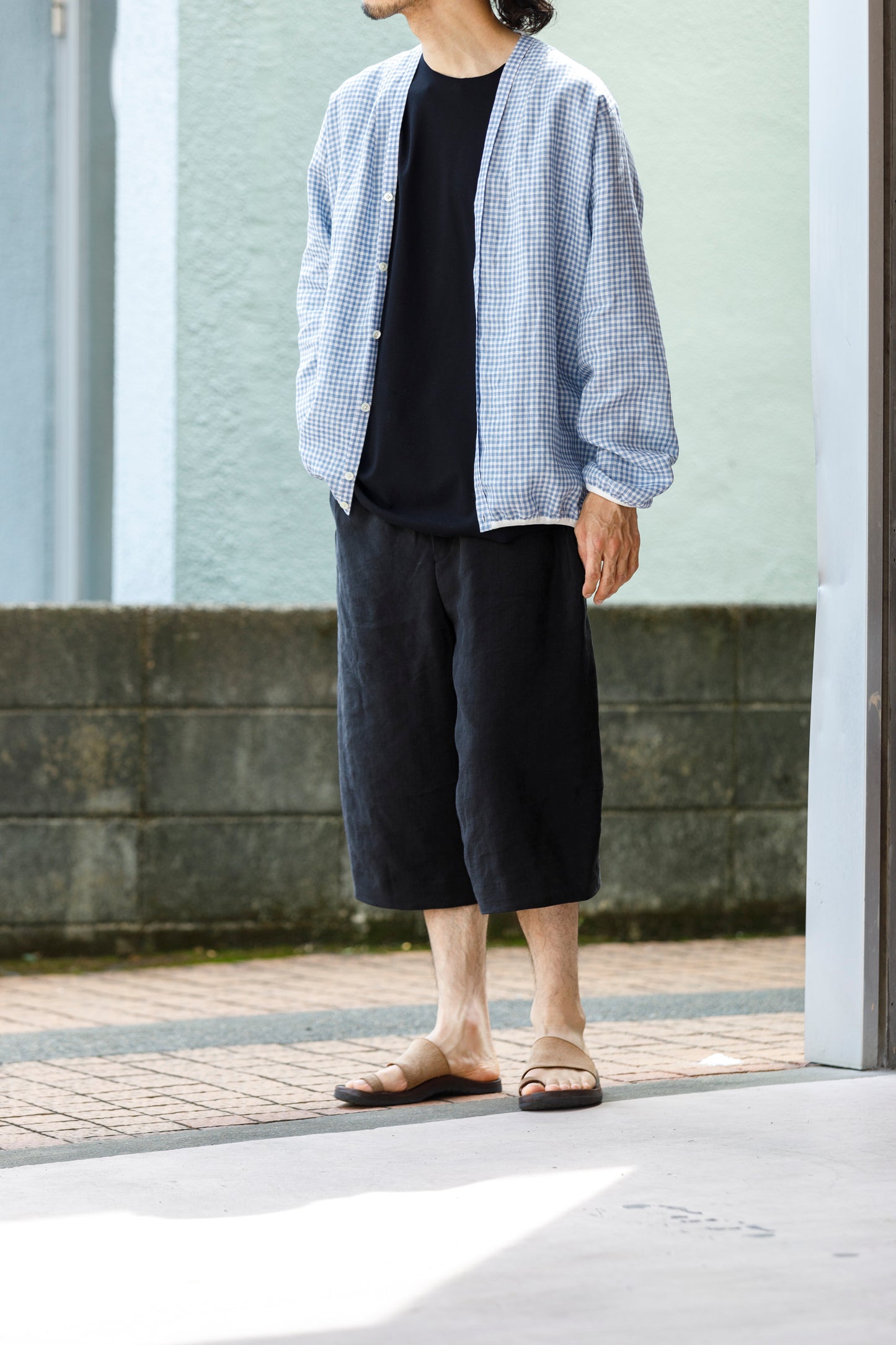 山内 yc55-261 / 強撚フリーカットポンチ・ショートスリーブTシャツ - Black