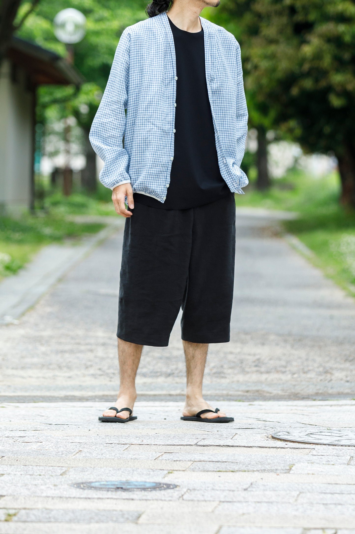 山内 yc55-261 / 強撚フリーカットポンチ・ショートスリーブTシャツ - Black