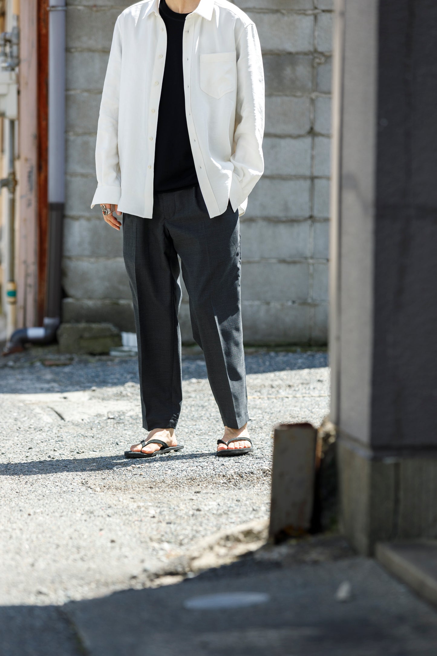 山内 / 26143-sili / ビンテージシルクリネン・ダブルステッチシャツ - off white