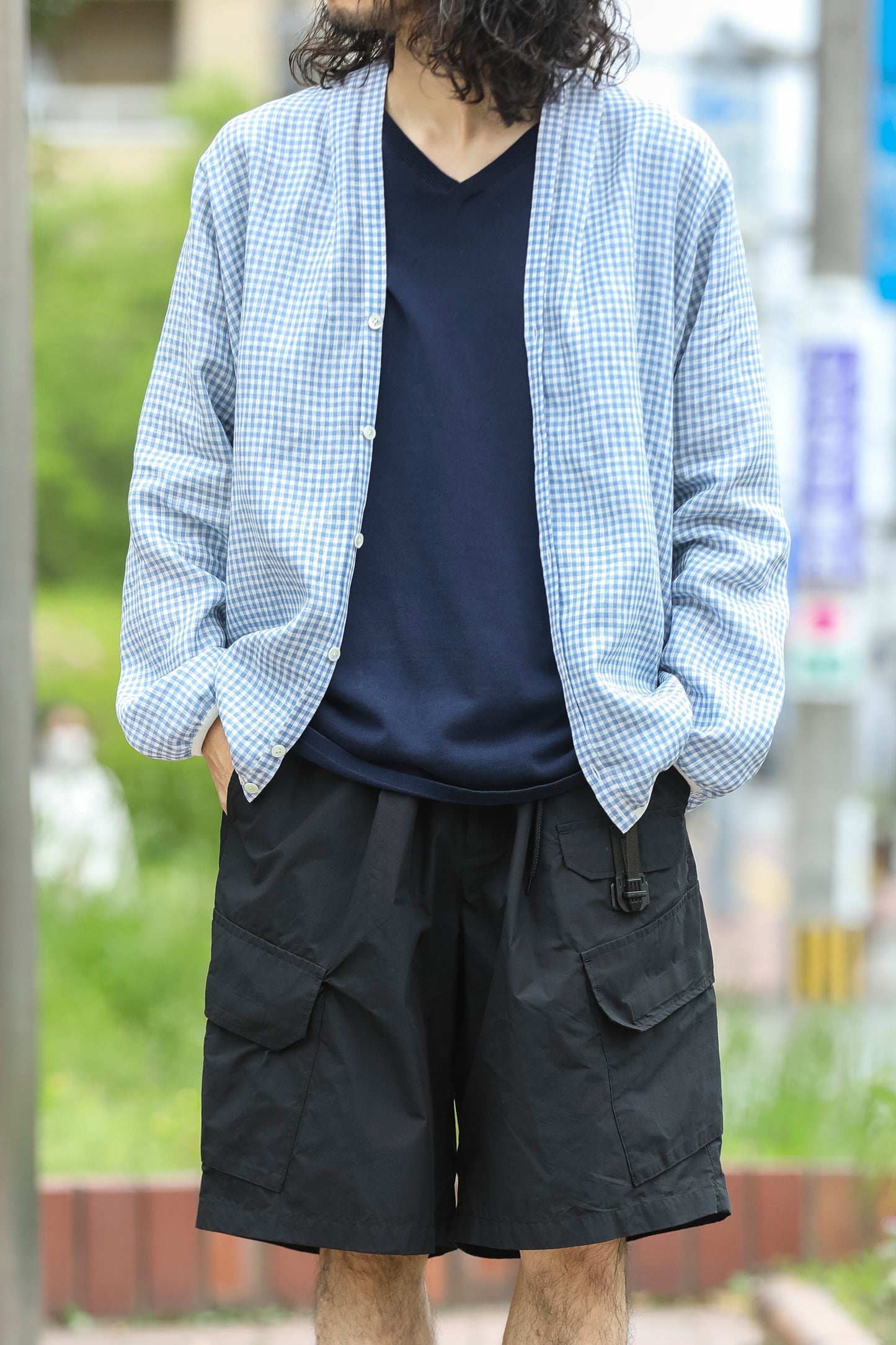 KIMURA / narrowing cardigan_Albini linen - GINGHAM
