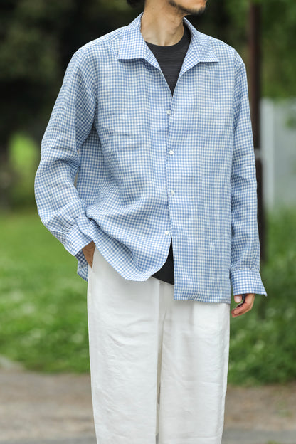KIMURA / Whole oblong collar shirt L/S _ Albini linen - GINGHAM