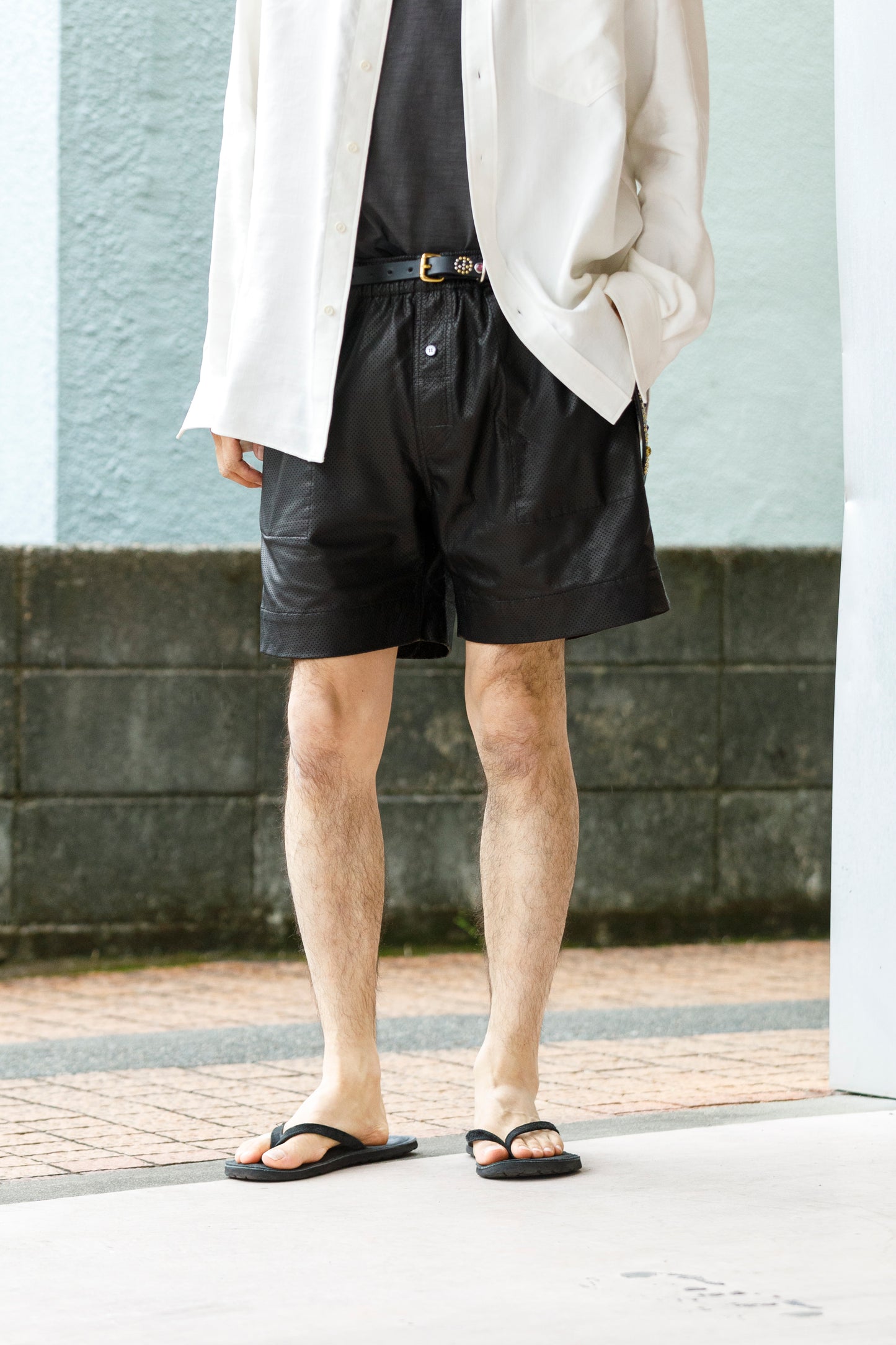 Willow Pants / P-007 Leather Shorts - Black(Punching Leather)