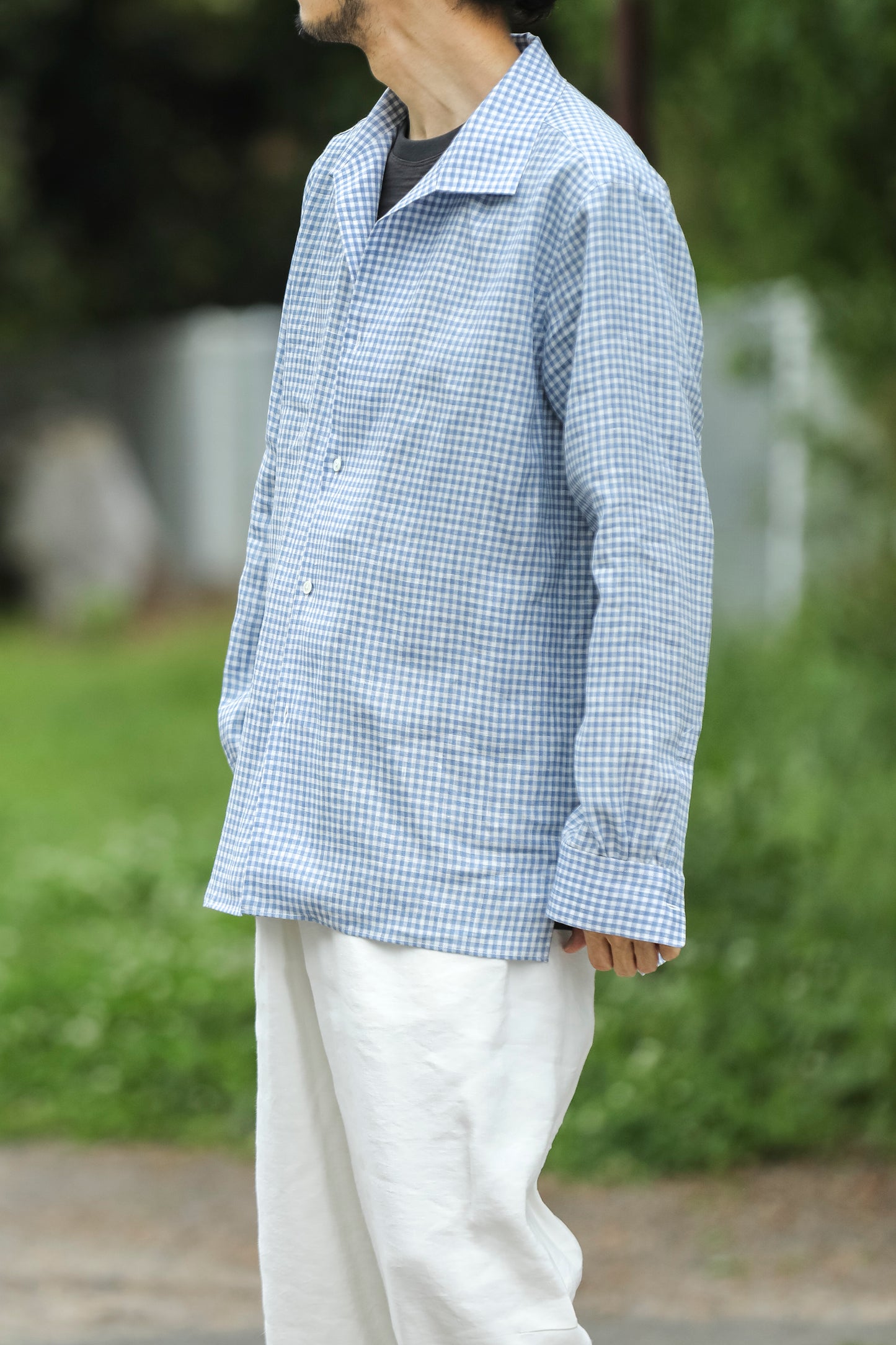 KIMURA / Whole oblong collar shirt L/S _ Albini linen - GINGHAM