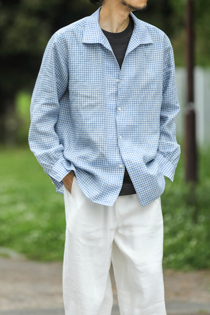 KIMURA / Whole oblong collar shirt L/S _ Albini linen - GINGHAM