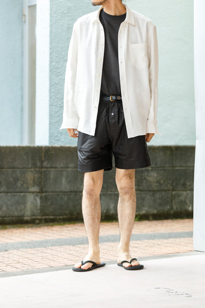 Willow Pants / P-007 Leather Shorts - Black(Punching Leather)