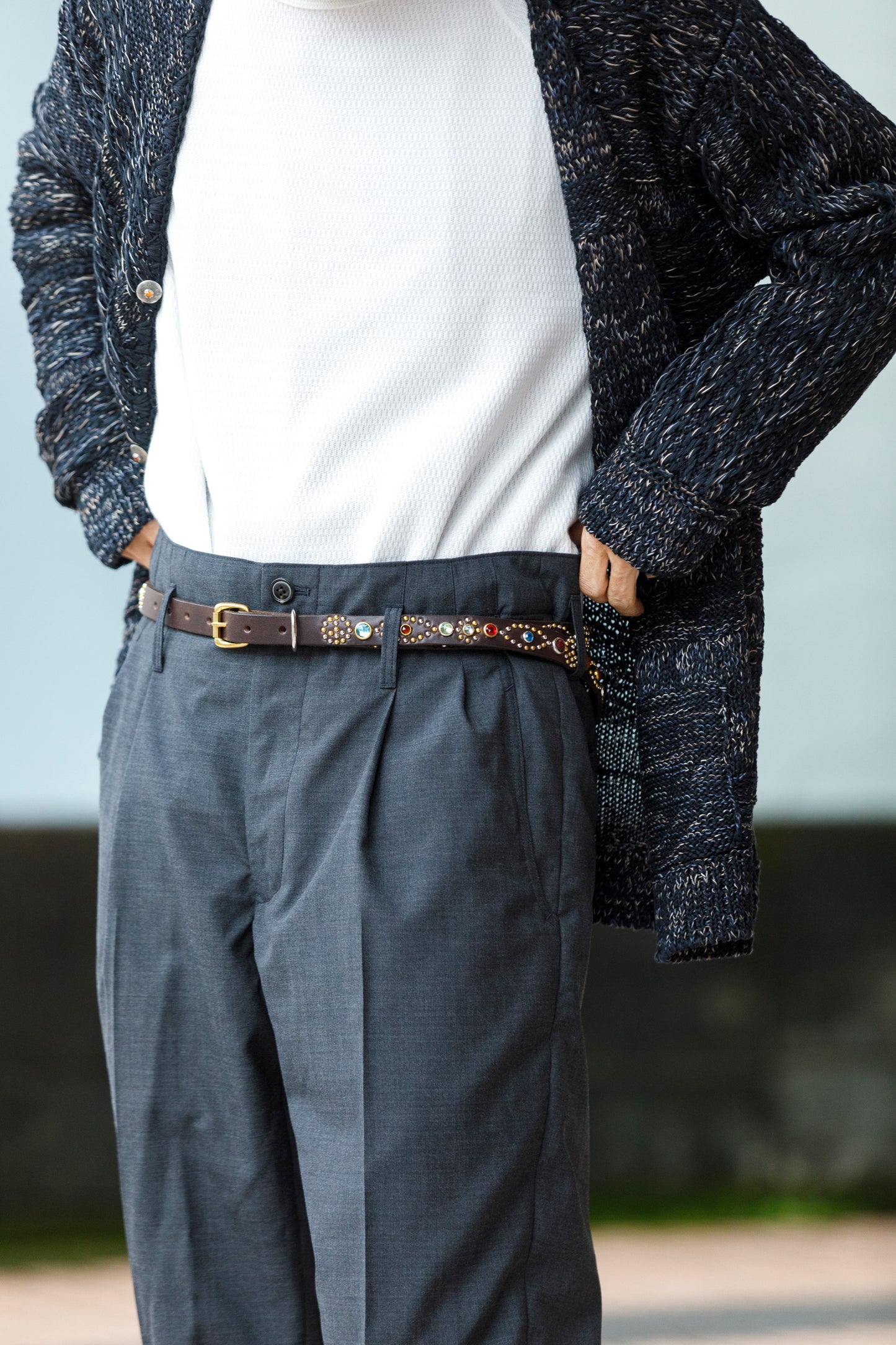 GOODKARMA DEVELOPMENT / Narrow Studs Belt "ASHBURY" - Brown サイズ3(34インチ)