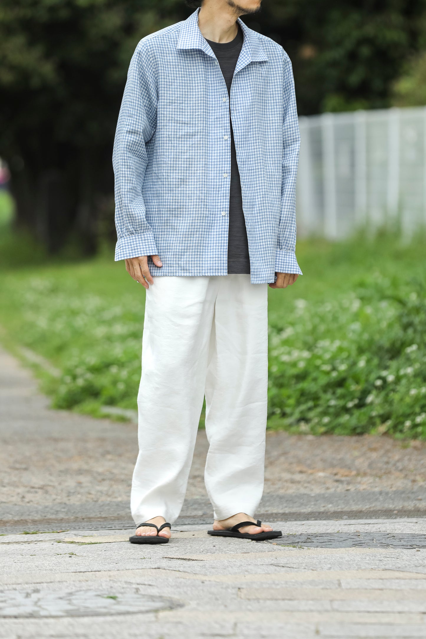 山内 / yc70-261-sili ビンテージシルクリネン・ワンカットイージーパンツ - off white