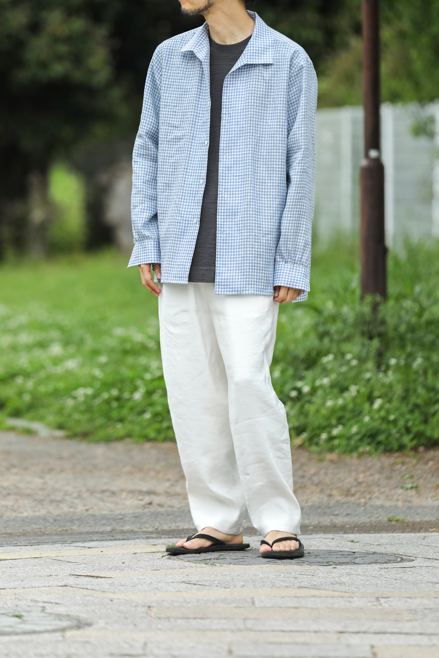 KIMURA / Whole oblong collar shirt L/S _ Albini linen - GINGHAM