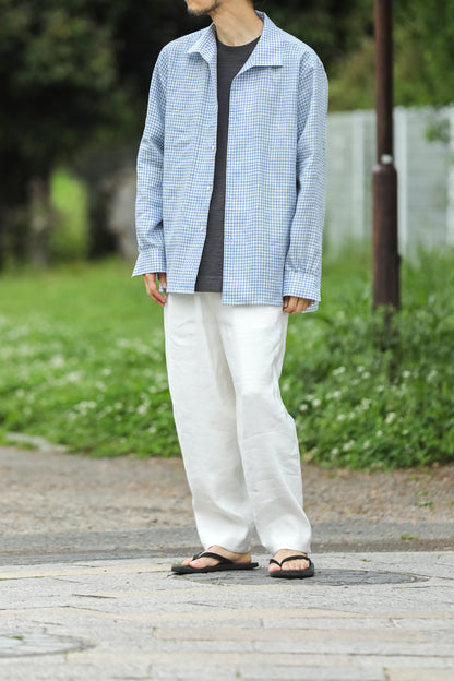 KIMURA / Whole oblong collar shirt L/S _ Albini linen - GINGHAM