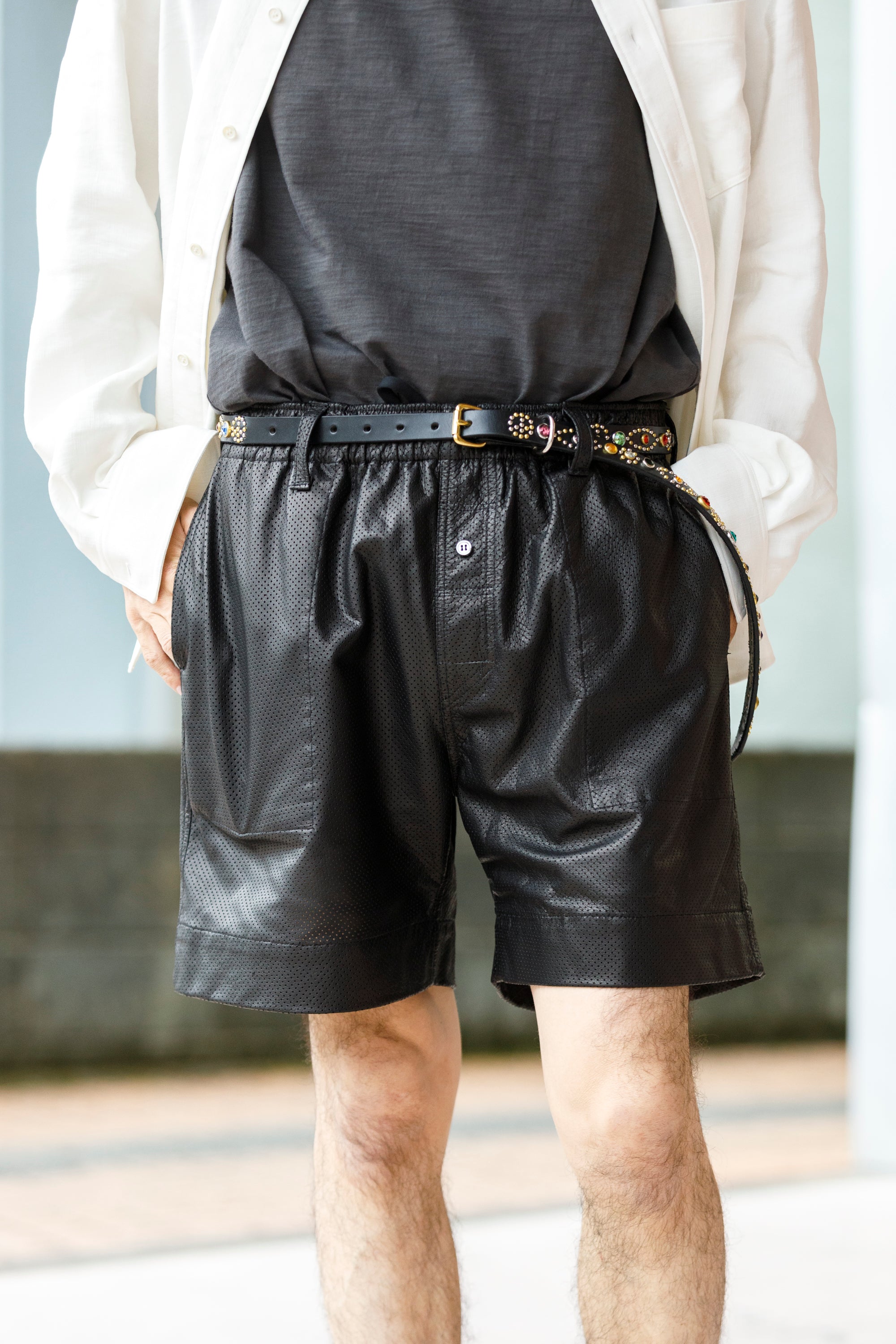 パンツ Willow Pants / P-007 Willow Pants / P-007 Leather Shorts - Black(Punching Leather) – reggio
