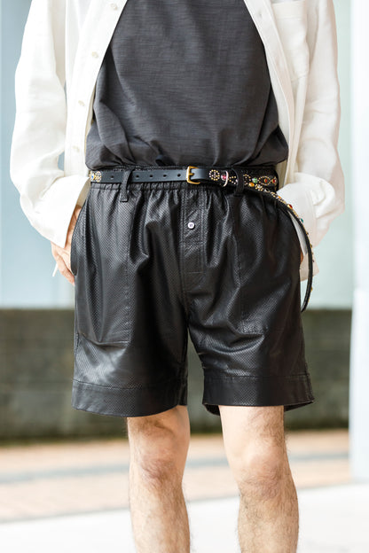 Willow Pants / P-007 Leather Shorts - Black(Punching Leather)