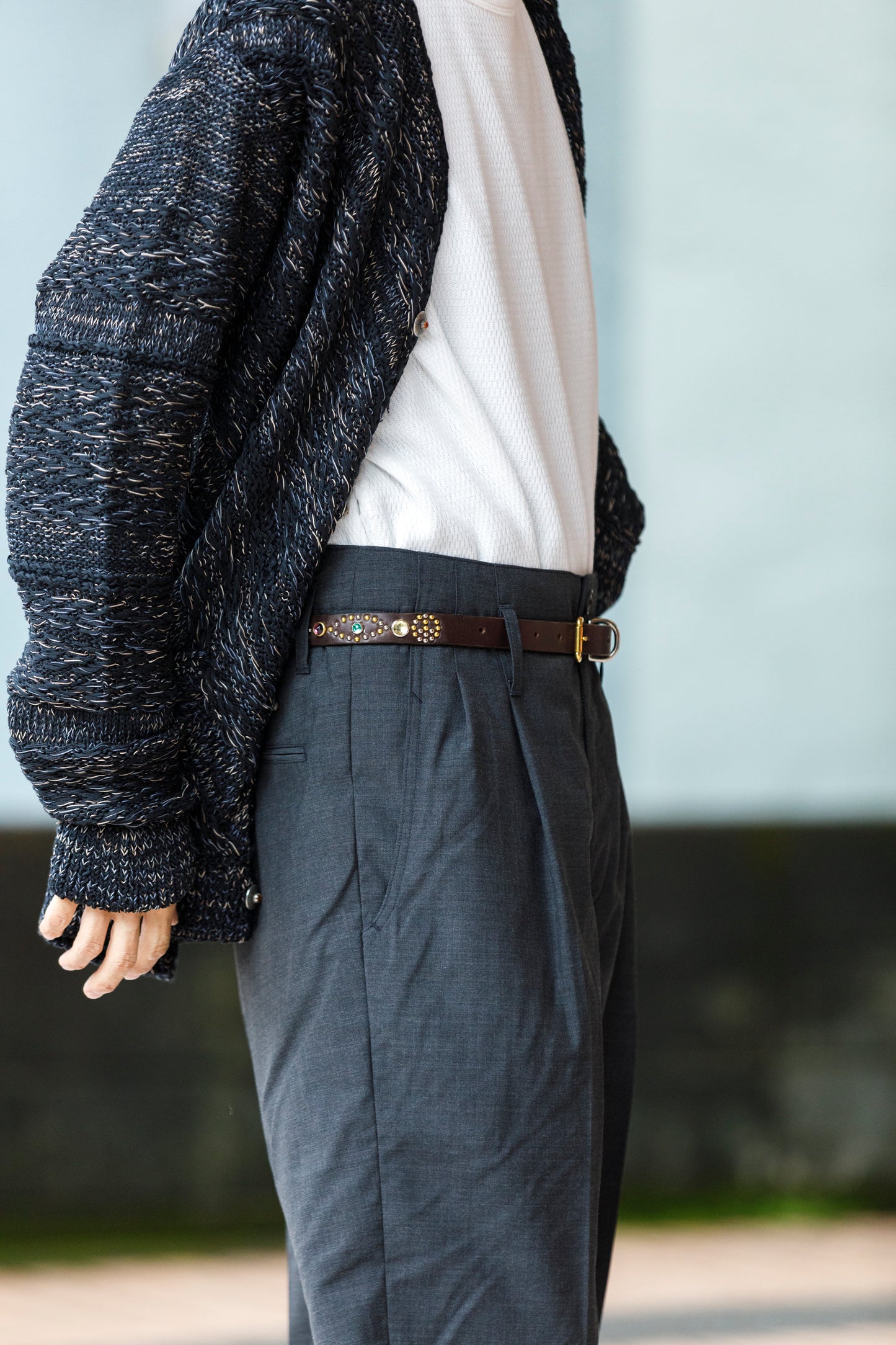 GOODKARMA DEVELOPMENT / Narrow Studs Belt "ASHBURY" - Brown サイズ3(34インチ)
