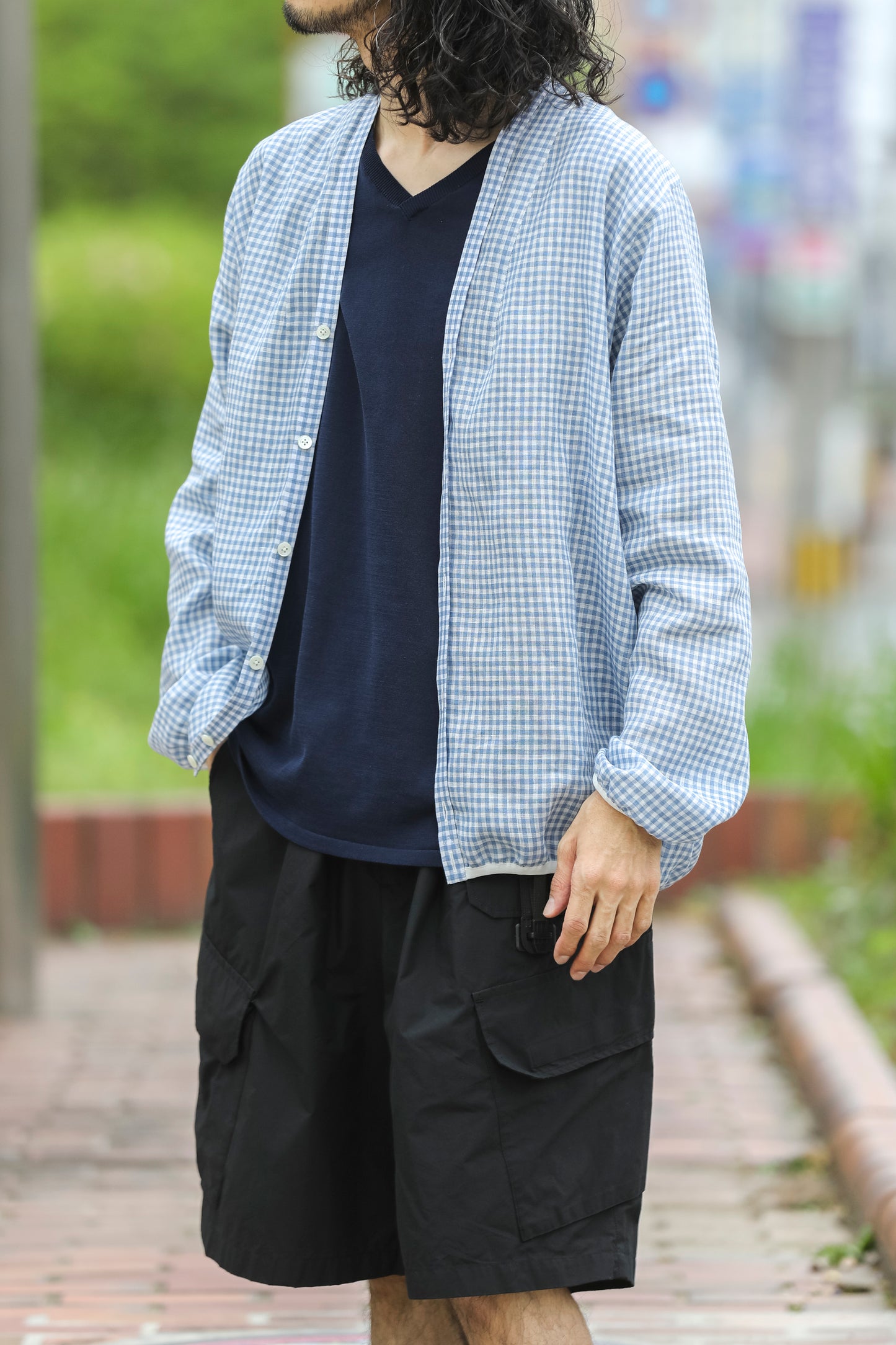 KIMURA / narrowing cardigan_Albini linen - GINGHAM