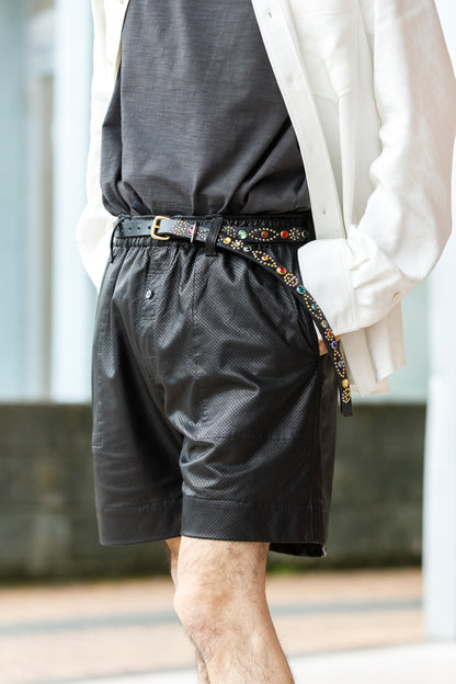 Willow Pants / P-007 Leather Shorts - Black(Punching Leather)