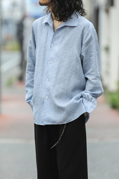 KIMURA / Whole oblong collar shirt L/S _ Albini linen - GINGHAM