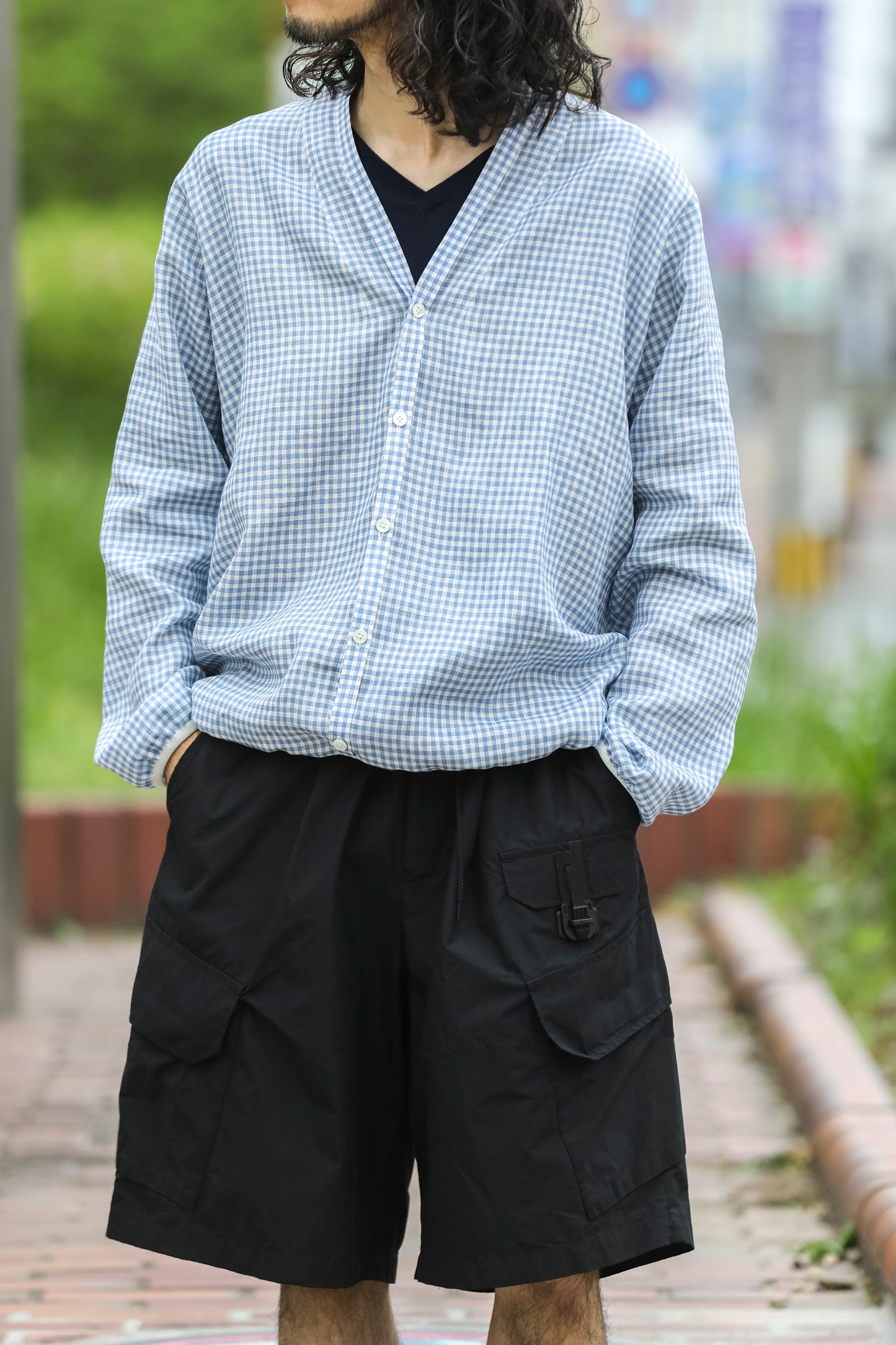 KIMURA / narrowing cardigan_Albini linen - GINGHAM