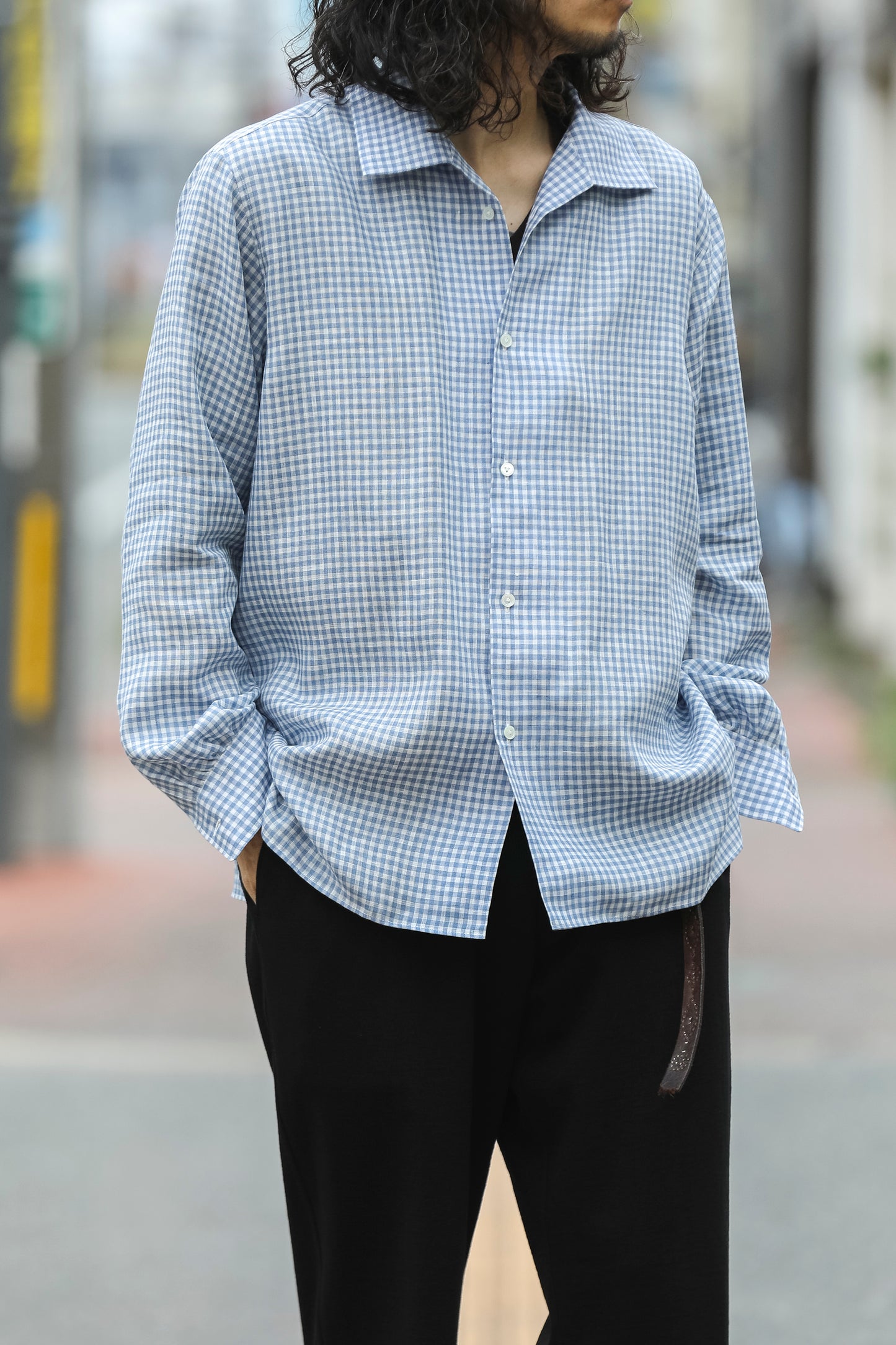 KIMURA / Whole oblong collar shirt L/S _ Albini linen - GINGHAM