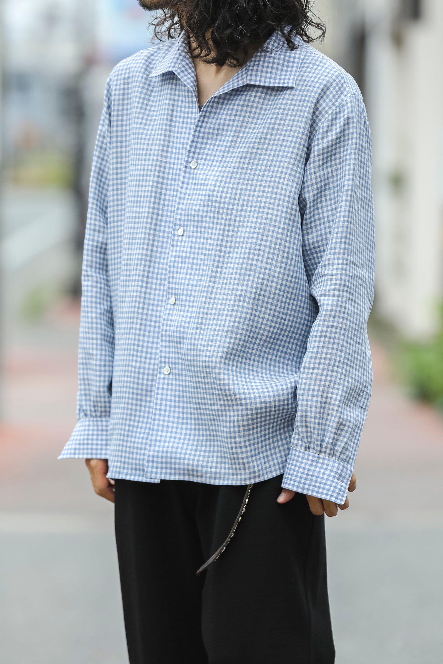 KIMURA / Whole oblong collar shirt L/S _ Albini linen - GINGHAM