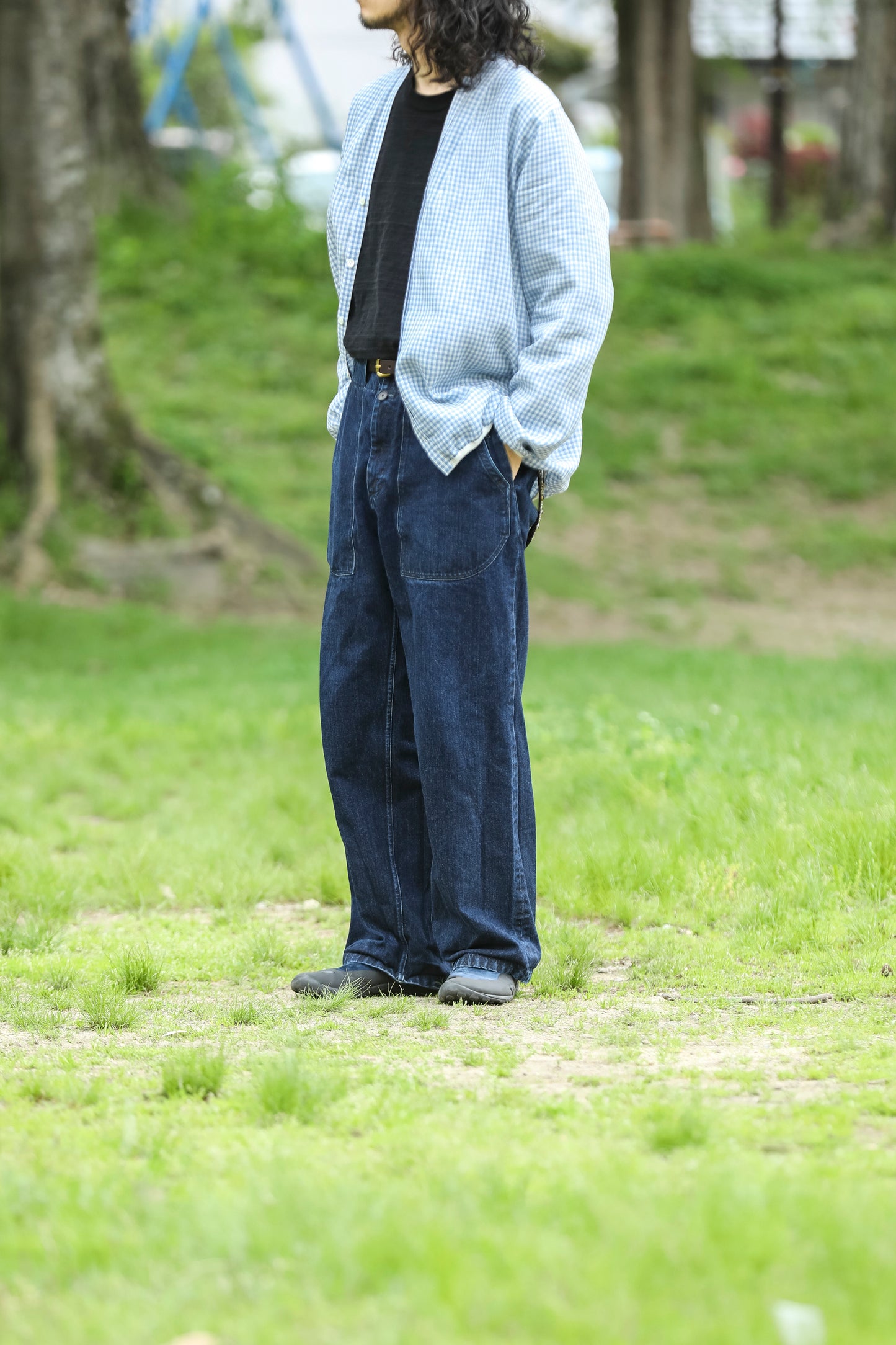 KIMURA / narrowing cardigan_Albini linen - GINGHAM