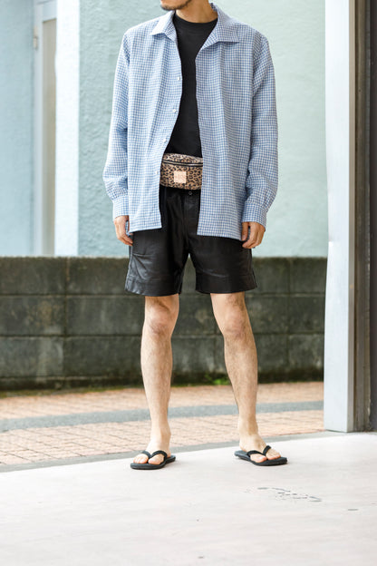 Willow Pants / P-007 Leather Shorts - Black(Punching Leather)