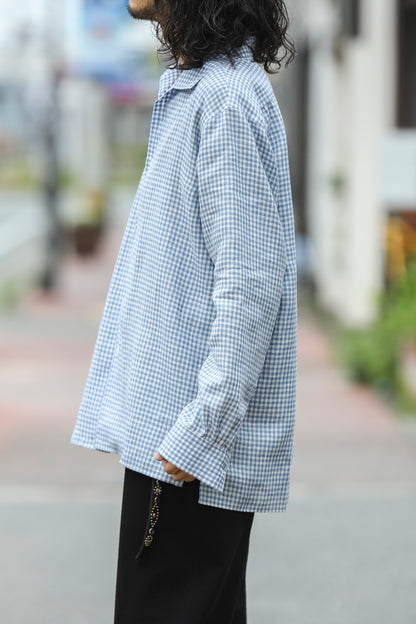 KIMURA / Whole oblong collar shirt L/S _ Albini linen - GINGHAM